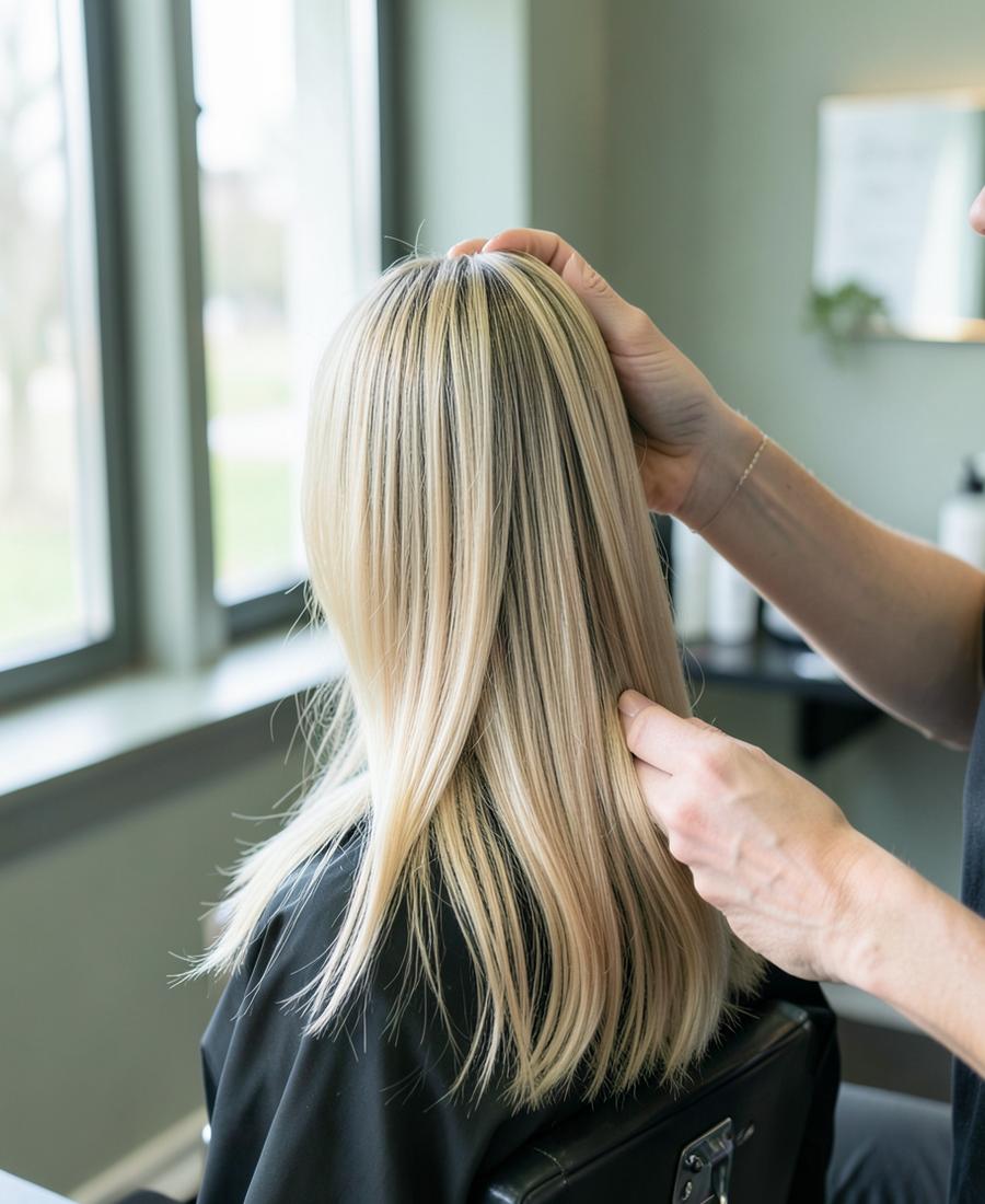 Blonde highlights styled in the salon